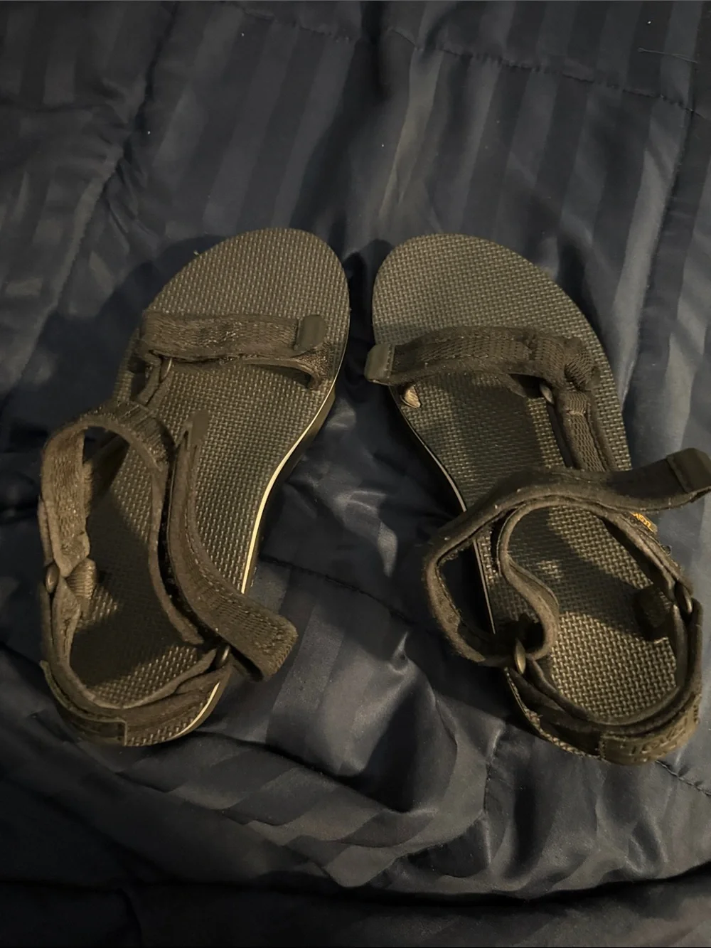 Teva Black platform Sandals with White Stripe and Yellow Logo